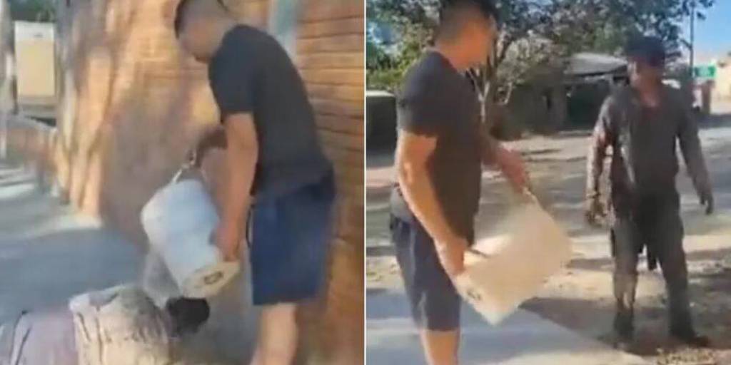 Un hombre le tiró agua con hielo a un indigente que dormía frente a su