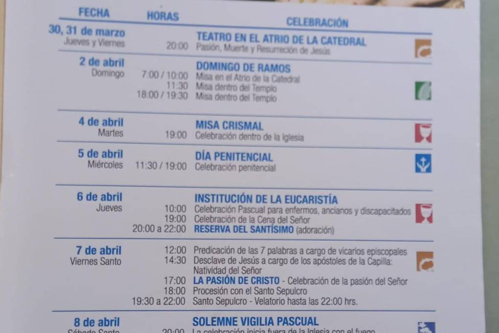El programa de Semana Santa de la Catedral de Santa Cruz.