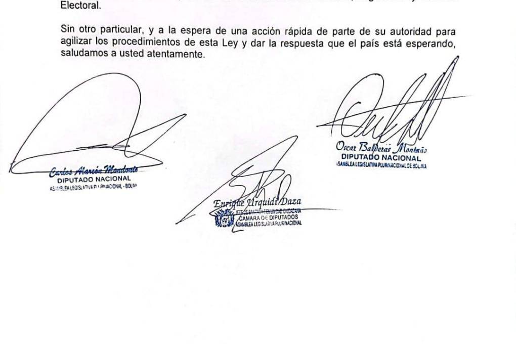 La carta que envió Comunidad Ciudadana (CC) al presidente de Diputados, Jerges Mercado.