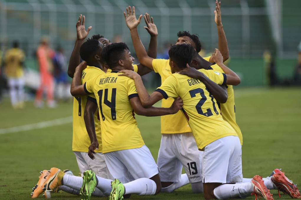 Los jugadores de Ecuador festejando el único gol del encuentro