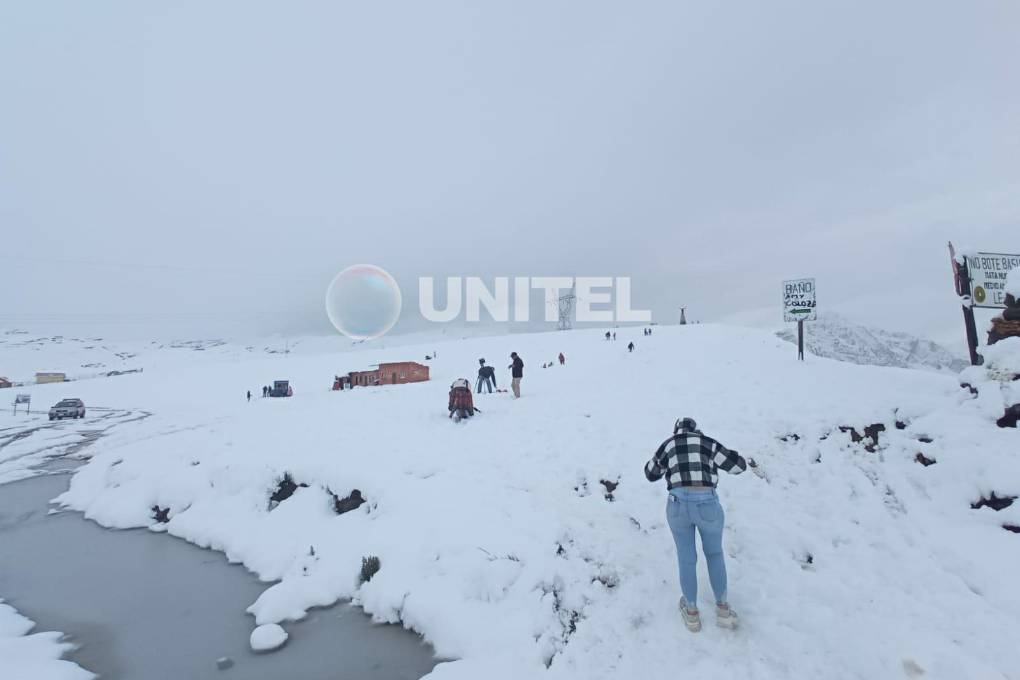 Viajeros aprovechan la nieve para tomarse fotografías 