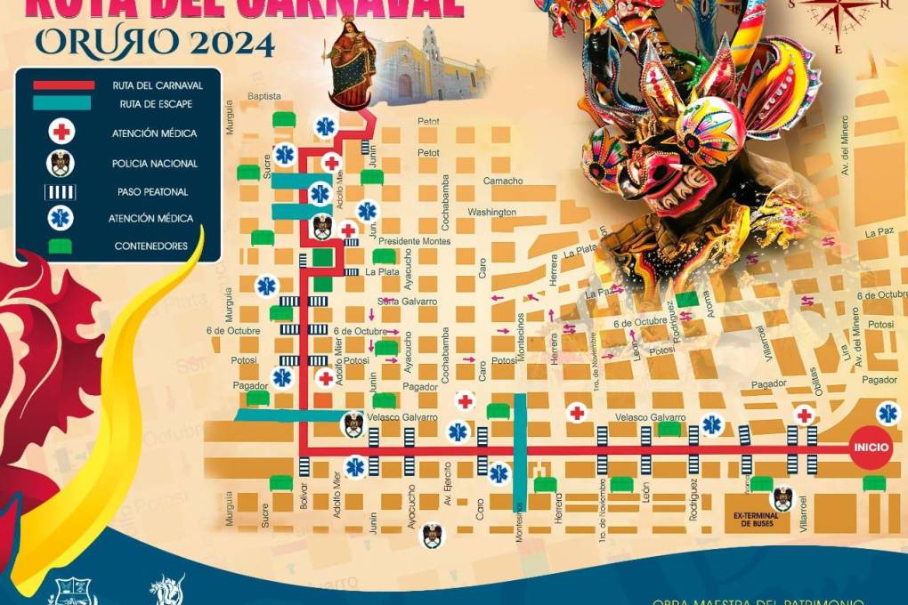 La ruta del Sábado de Peregrinación del Carnaval de Oruro