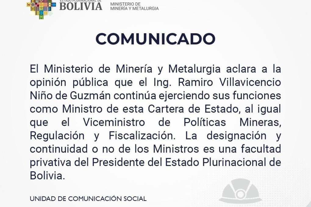 El comunicado del Ministerio de Minería sobre Villavicencio. 