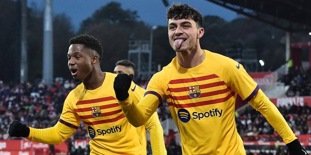 Festejo del FC Barcelona tras la victoria ante el Girona