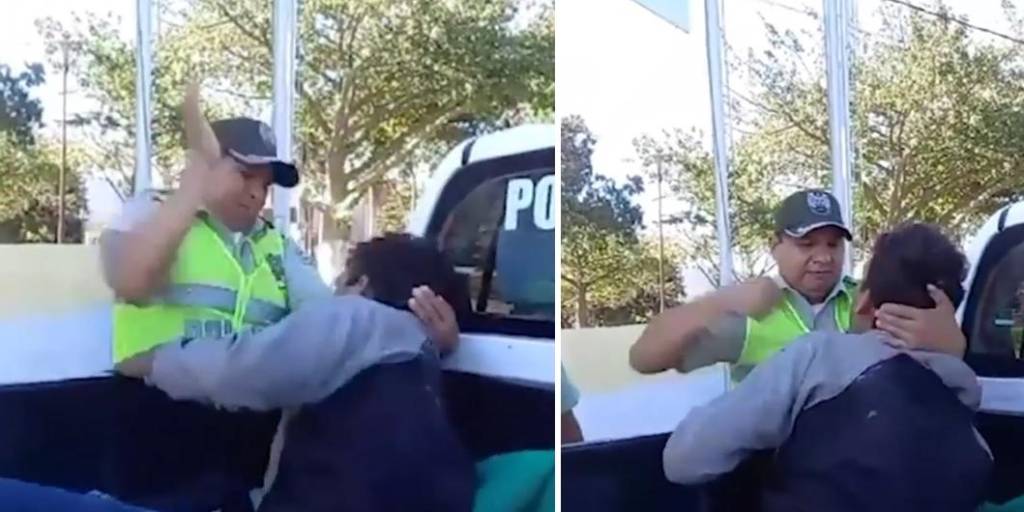 Policía golpeando a un extranjero detenido en Puerto Suárez