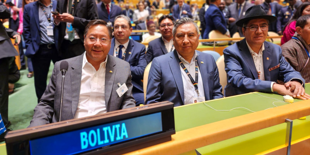 Arce fue acompañado por el ministro de Relaciones Exteriores y el representante Permanente de Bolivia ante la ONU