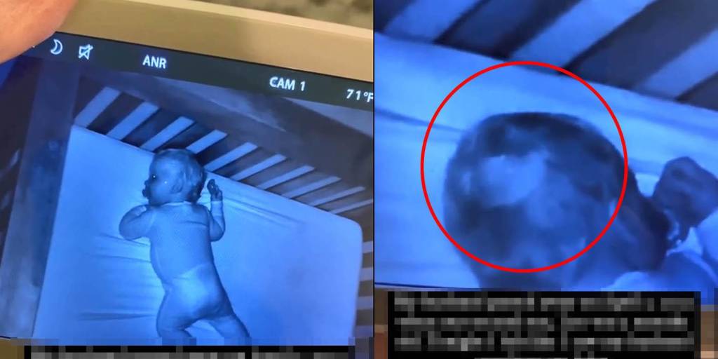 Cámaras de video captan un brillo sobre la cabeza de un bebé.