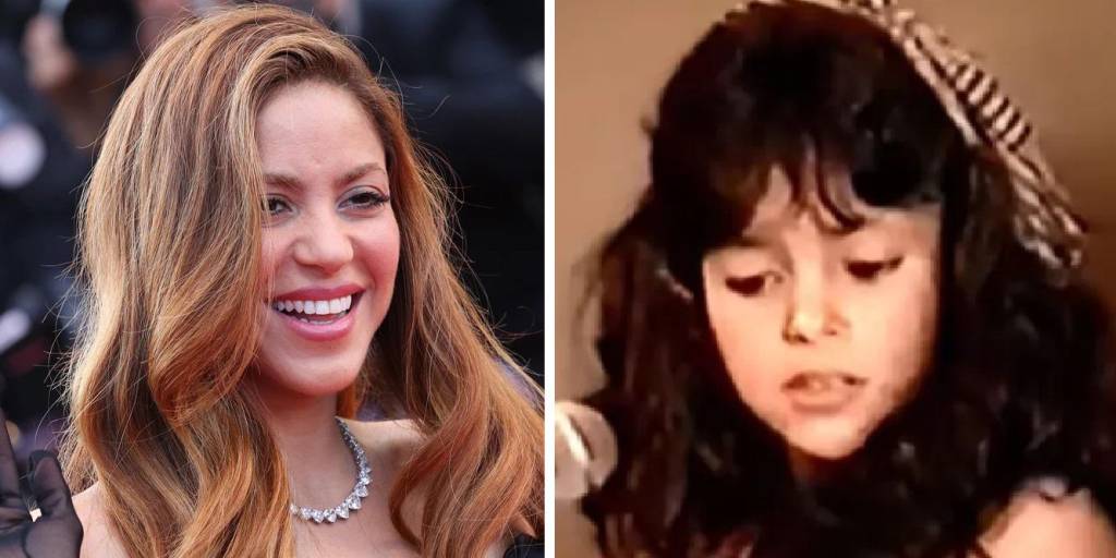 Shakira en la actualidad y a lado una imagen de cuando era niña