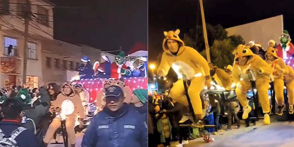 Renos navideños simularon volar en Oruro