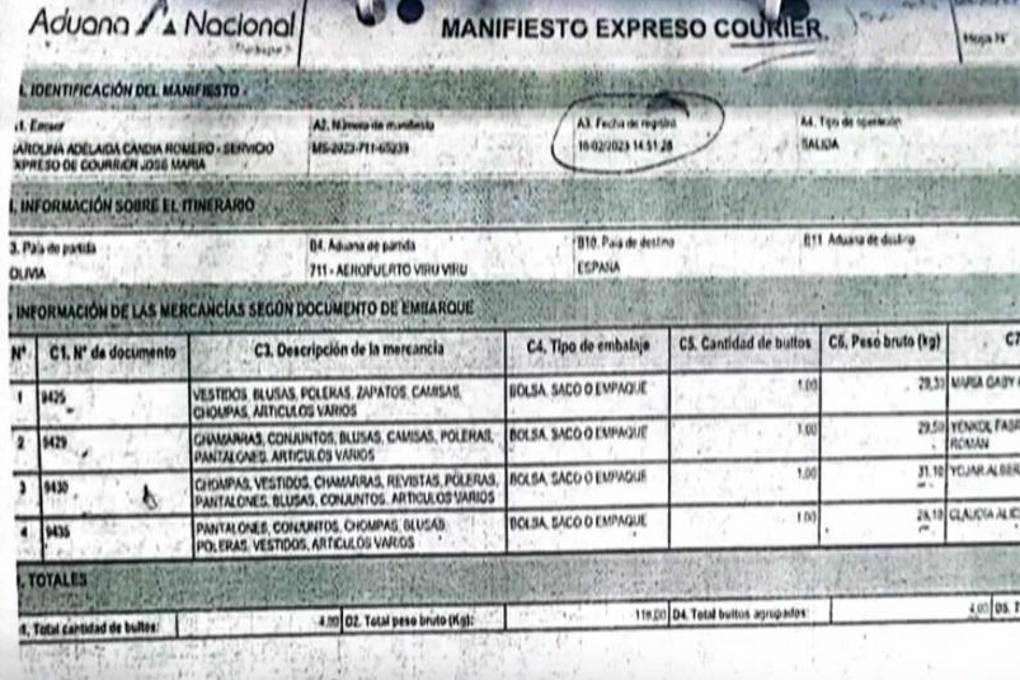 La declaración de la carga de exportación.