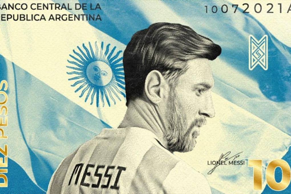Messi en un billete de 10 pesos argentinos (diseño)