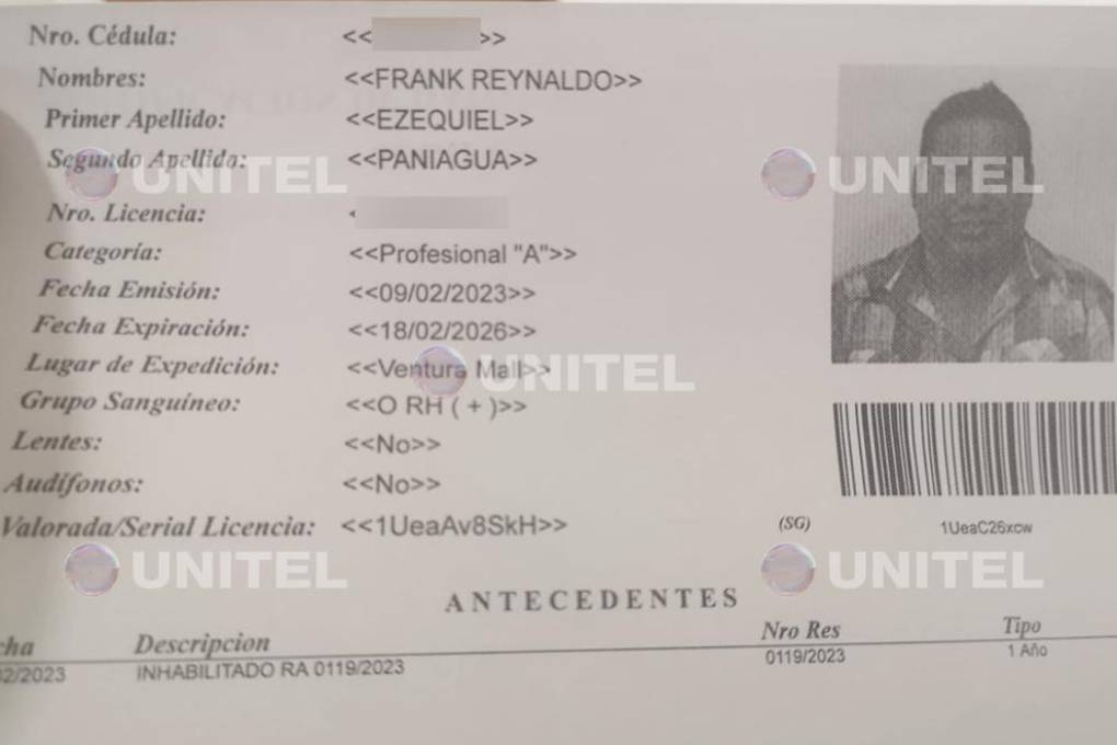Licencia de Reynaldo Ezequiel quedó suspendida 