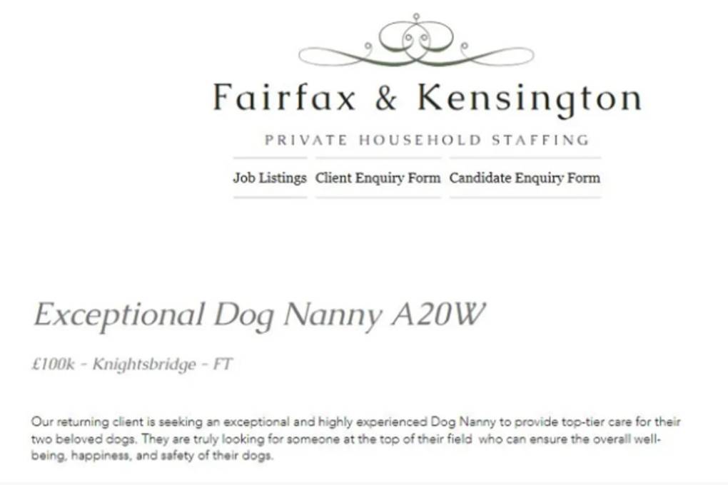 La oferta laboral para encontrar una niñera para perros