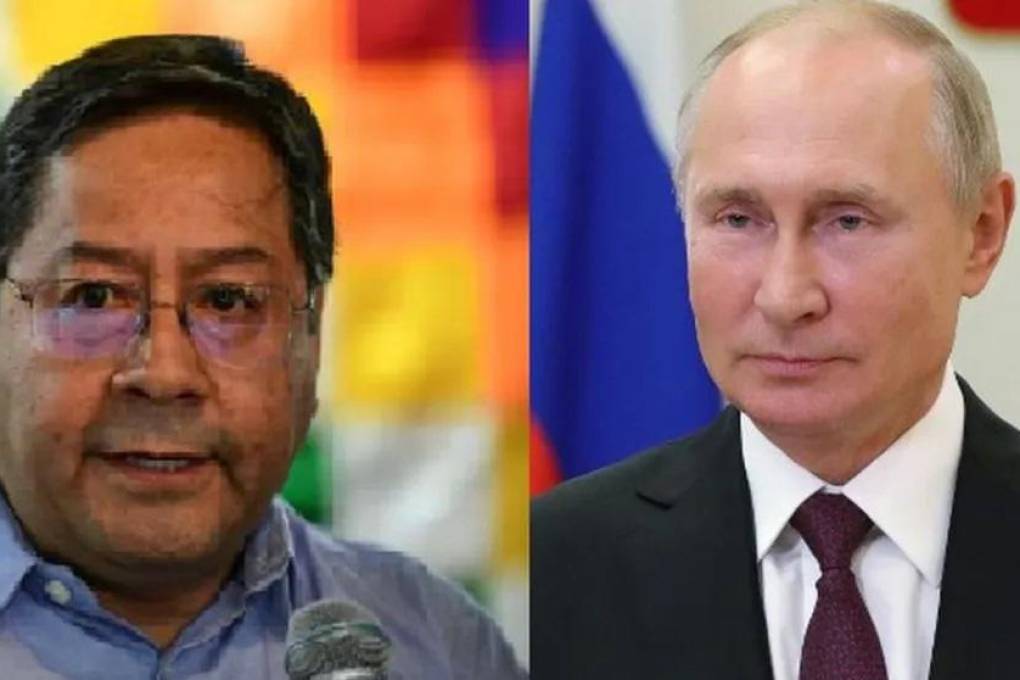 Arce (Iz) presidente de Bolivia y Putin, presidente de Rusia