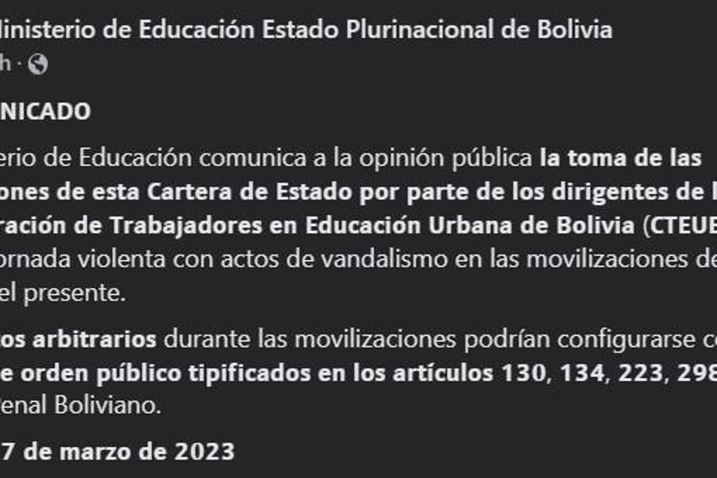 Comunicado del Ministerio de Educación.