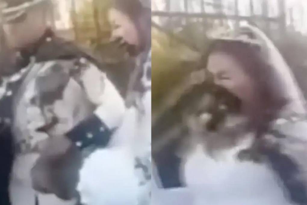 Una pareja de recién casados fueron ensuciados con excrementos