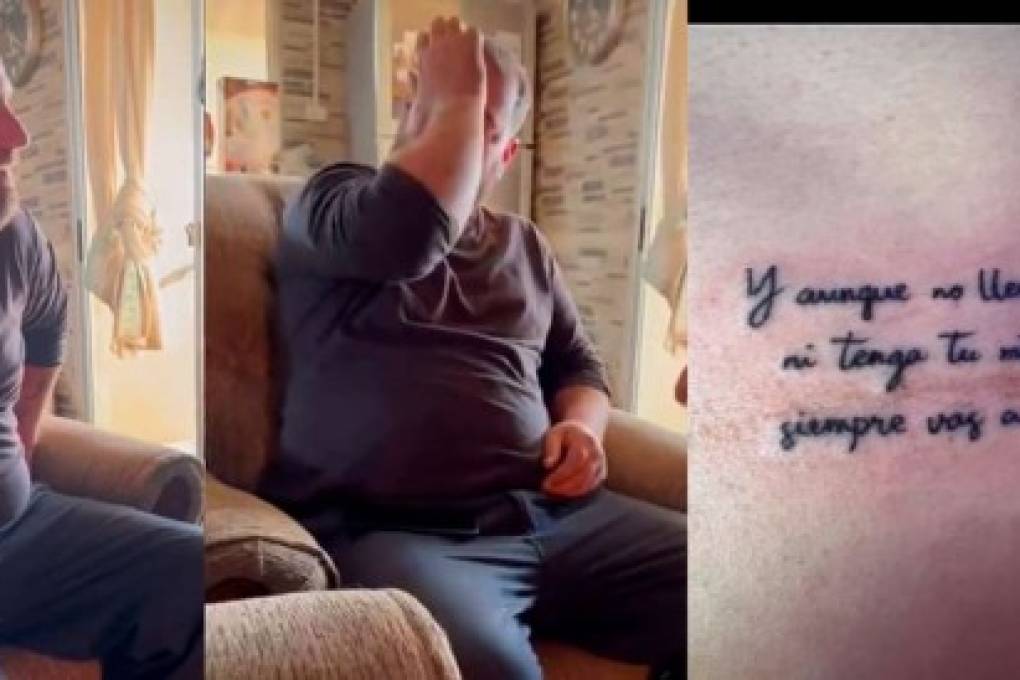Hombre llora al ver que su hijastra se tatuó una frase para él en agradecimiento