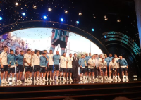 El plantel completo de Argentina estuvo presente en el homenaje que organizó la Conmebol.