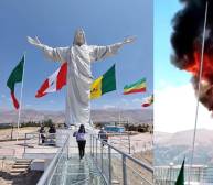 ‘Cristo Blanco’ antes y durante el incendio.