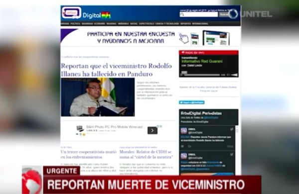 Medios de Comunicación reportan la supuesta muerte del viceministro Illanes