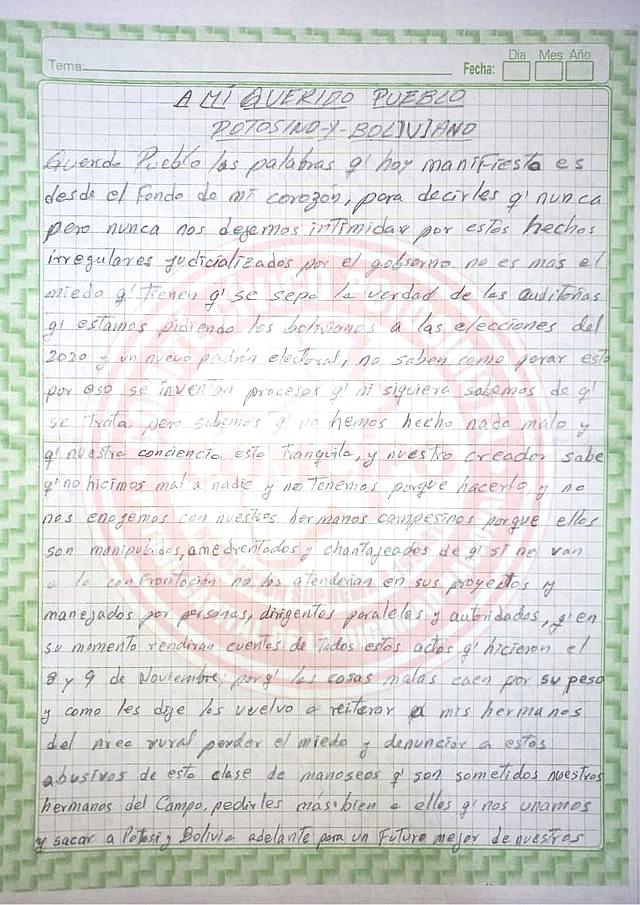 La primera parte de la carta de Manuel.
