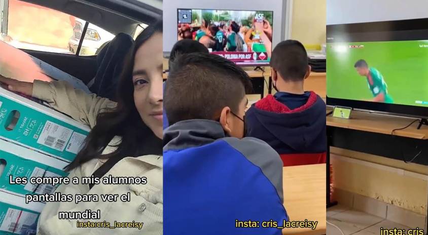 Maestra compró televisores para ver el Mundial con sus alumnos